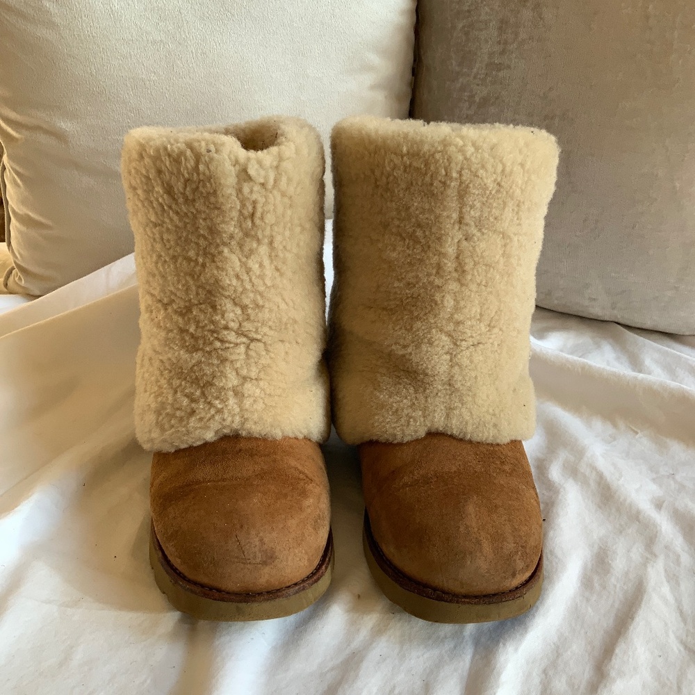 UGG Australia, brown/chestnut boots, size 9M women’s, Genuine sheepskin lining.
